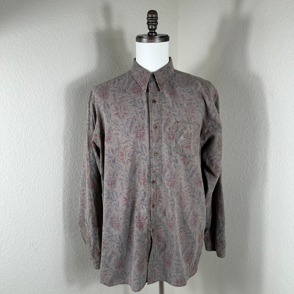 VTG Polo Ralph Lauren Button Down Shirt Mens XXL Brown Paisley Floral Earthcore